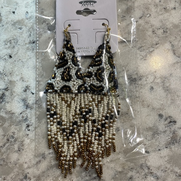 Multi Seedbead Tassel Drop Earrings (Animal Print) - Picture 2 of 3